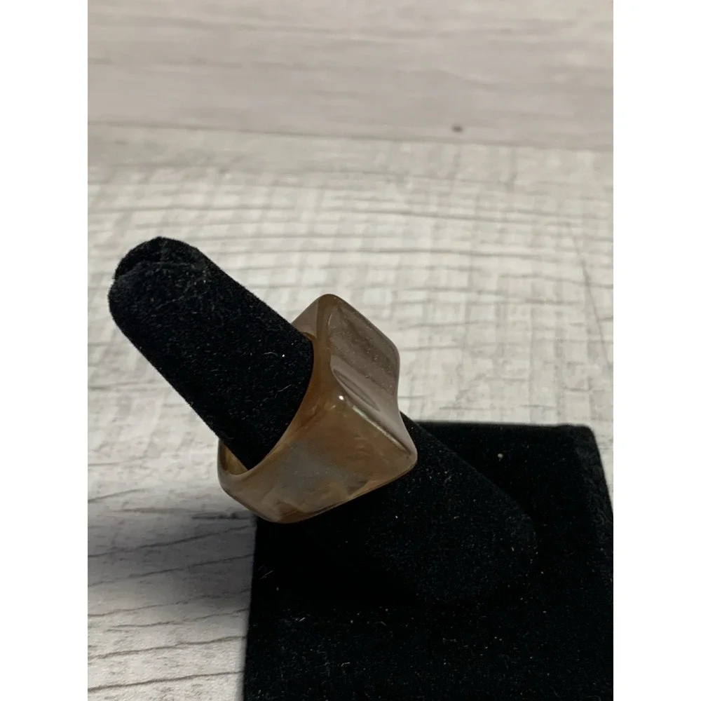 Colorful Acrylic Ring - Transparent Resin Geometric Brown Square Irregular Ring